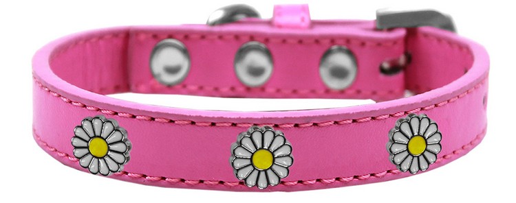 White Daisy Widget Dog Collar Bright Pink Size 14